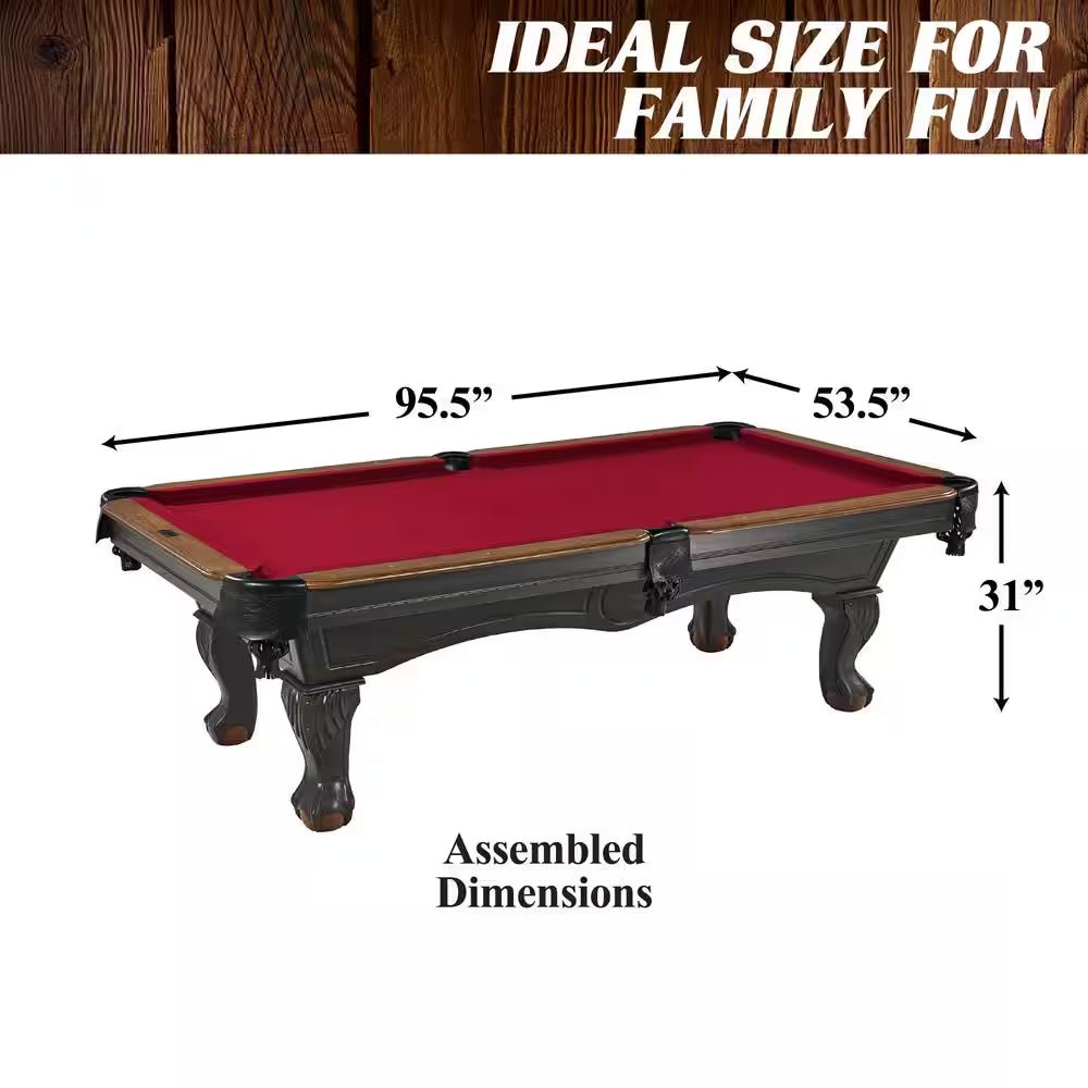 The Arlington Classic 8 Ft. Pool Table with Drop Pockets, Cue Sticks and Ball Set