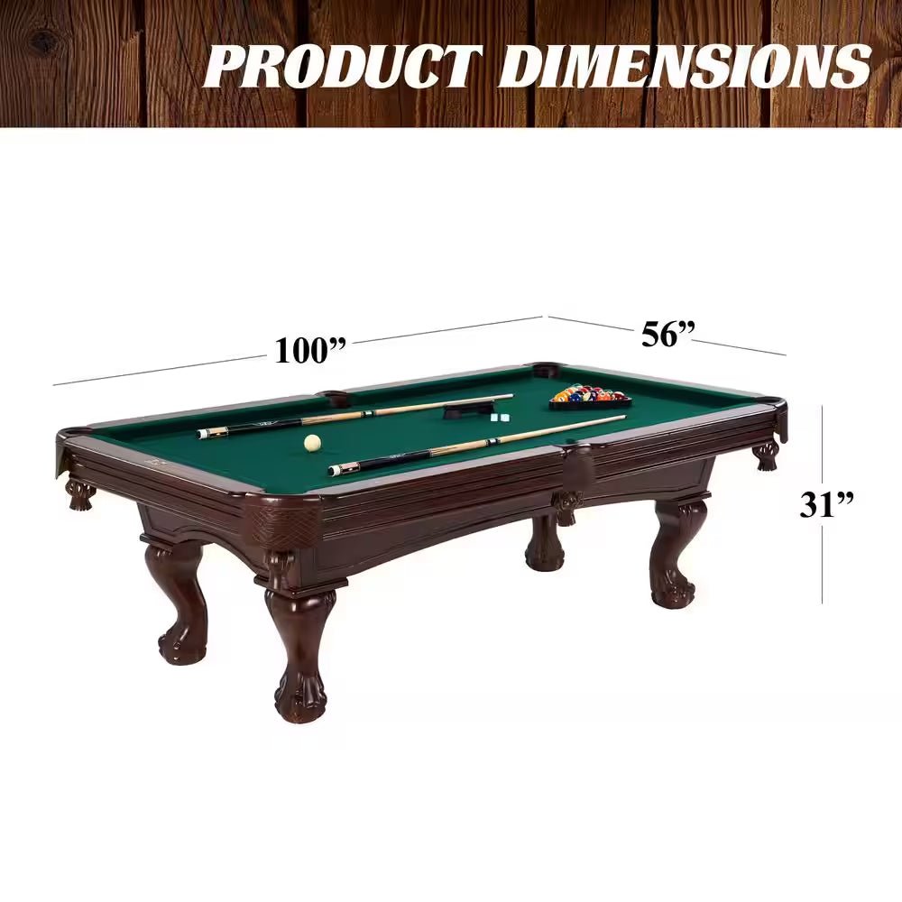 The Cherry Parlor Classic 8.3' Pool Table with Billiard Ball and Cue Stick Set