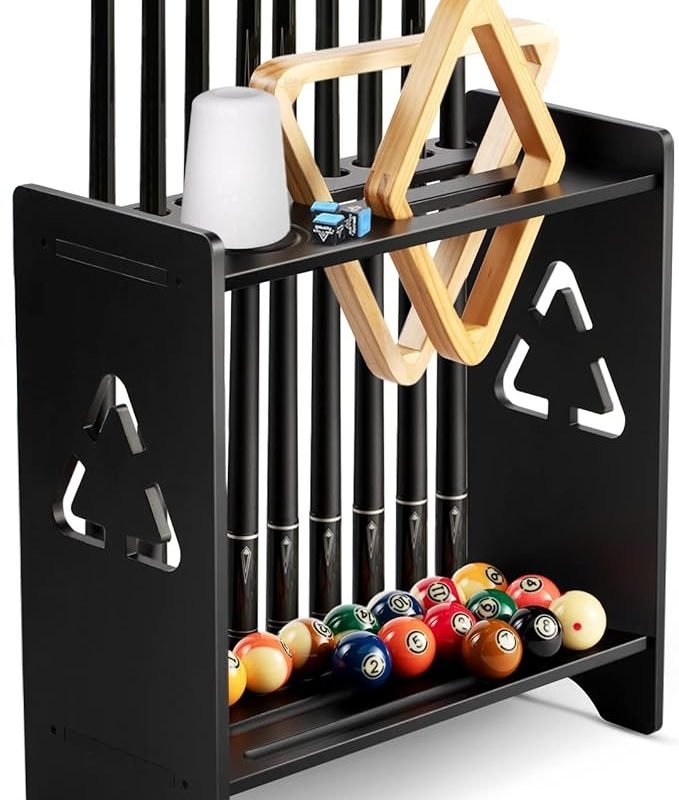 Solid Oak 9 Cue Floor Standing Pool Cue Rack