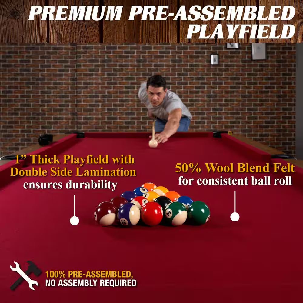 The Arlington Classic 8 Ft. Pool Table with Drop Pockets, Cue Sticks and Ball Set