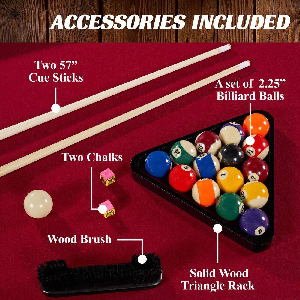 The Arlington Classic 8 Ft. Pool Table with Drop Pockets, Cue Sticks and Ball Set