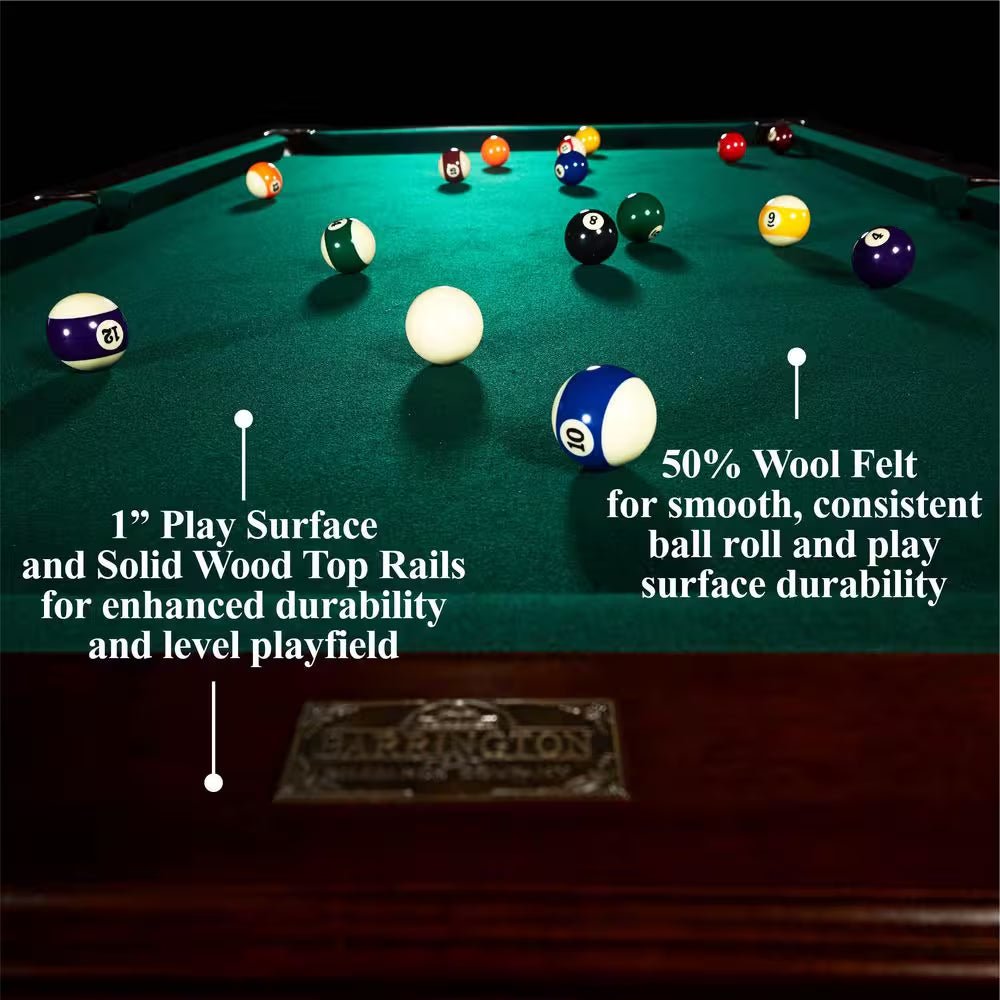 The Cherry Parlor Classic 8.3' Pool Table with Billiard Ball and Cue Stick Set