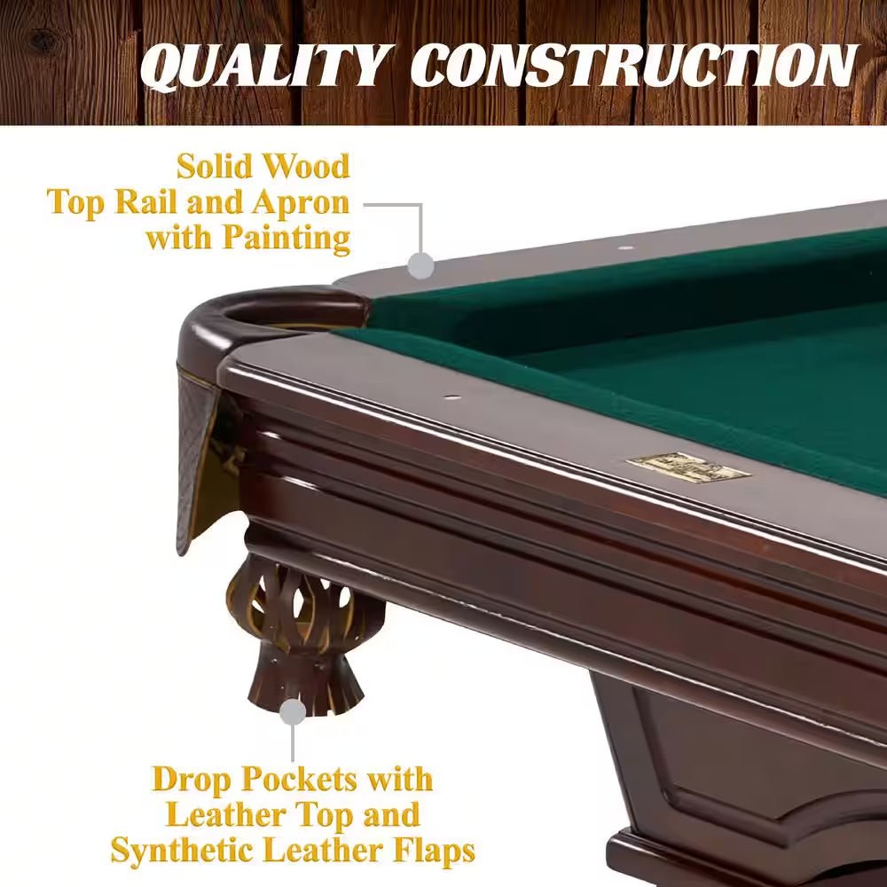 The Cherry Parlor Classic 8.3' Pool Table with Billiard Ball and Cue Stick Set